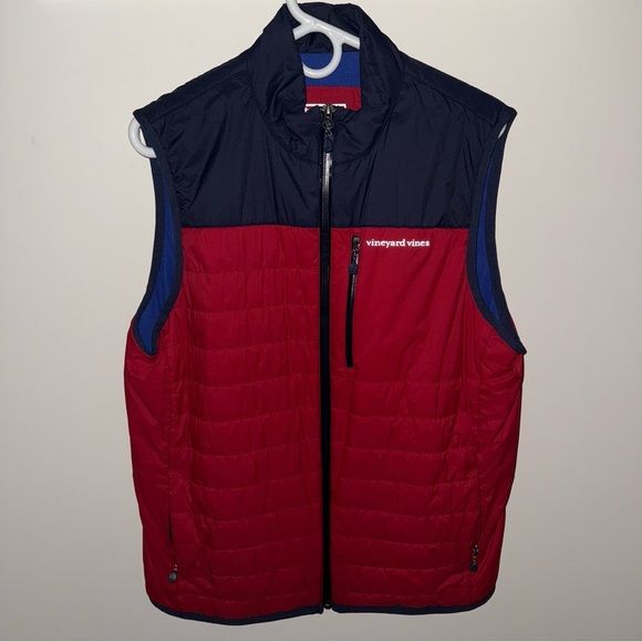 Vineyard Vines Sleeveless Insulated Navy and Red Performance Puffer Vest - Picture 1 of 13
